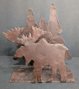Rustic Rusted Metal Moose & Pine Trees Napkin Holder Cabin Lodge Decor Candle